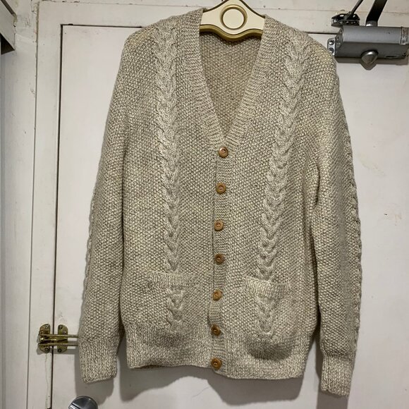 HANDMADE BY ALICE WOOL KNIT PATTERN CARDIGAN SWEATERS SIZE L - Picture 4 of 10